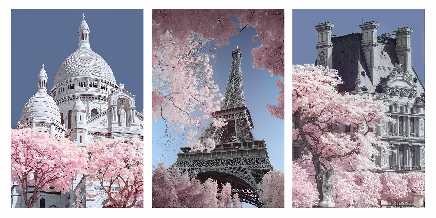 No designed as a tripych, but three individually saleable images of Paris in infrared