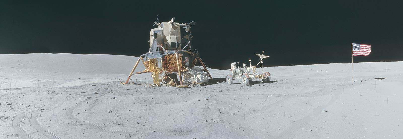 A stitch of four images, the Lunar Rover and Apollo 17