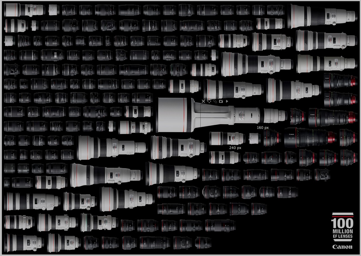 Canon lenses - over 100 million sold and a total of 72 in the range